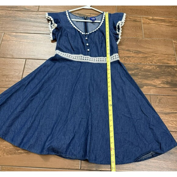 Womens Disney Beauty & The Beast Sz M Belle Denim Dress White Lace Vneck Cosplay - Picture 4 of 7